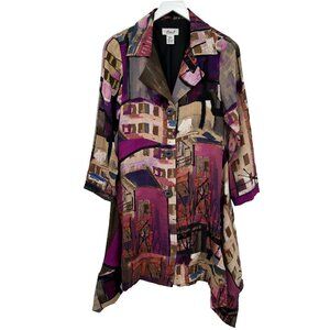 Anis A Jacket Coat Dress Size Medium Flowy Artsy Wearable Art Lined Asymmetric‎